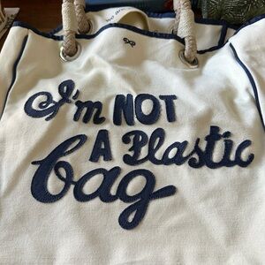 Anya Hindmarch Cream and Blue Tote Bag